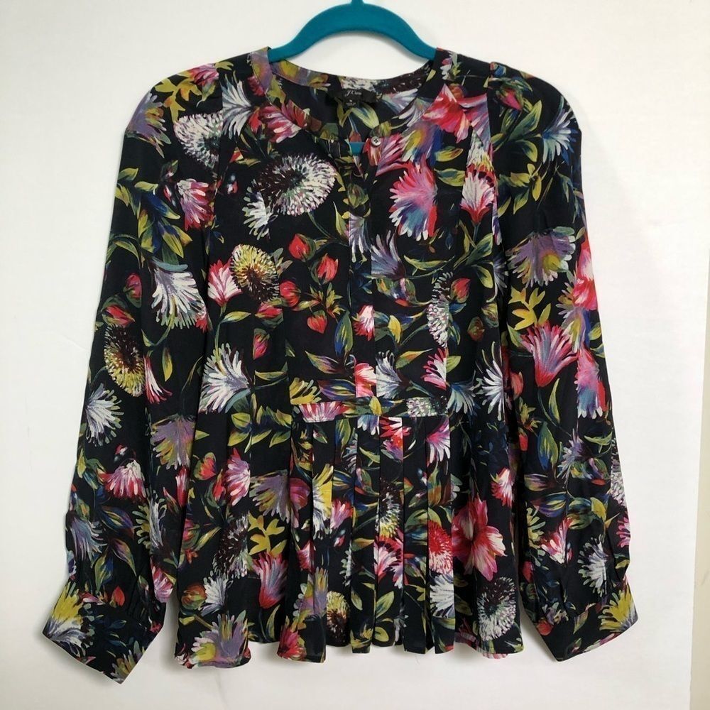 J. Crew Black Floral Silk Blouse Popover Small - Picture 6 of 8